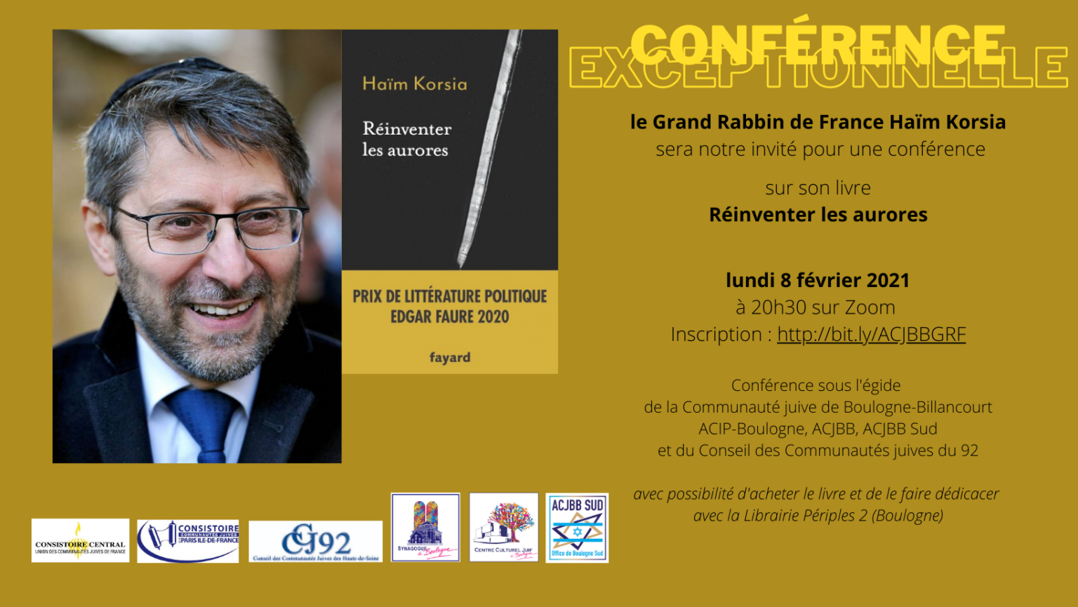 Conférence exceptionnelle du Grand Rabbin de France Haïm Korsia, lundi ...